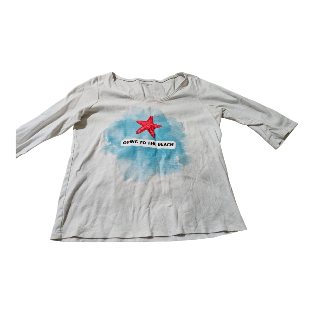 Eileen Fisher Upcycled Beach Graphic Tee Size Medium